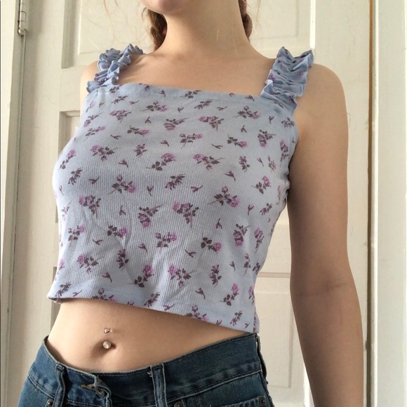 Forever 21| Ruffle Strap Floral Crop Tank Top size Large - Picture 3 of 4